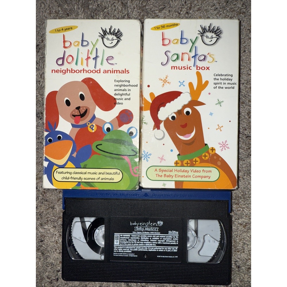 Baby Einstein Lot Of 3 VHS Baby‎ Dolittle '01 Baby Santa '00, Baby Neptune '03